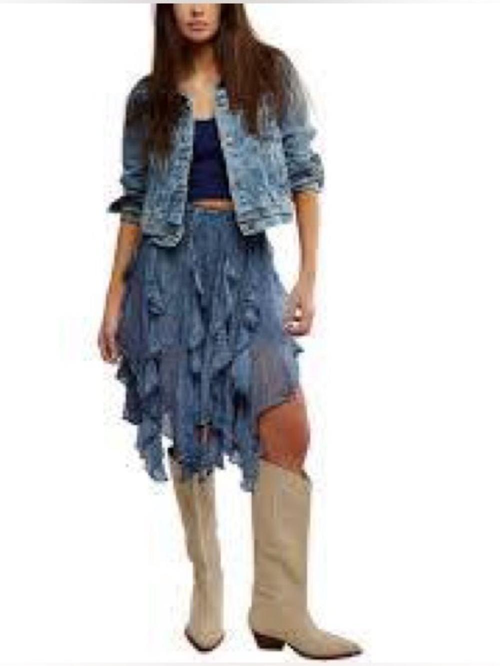 FREE PEOPLE SUSANNA RUFFLE 
HANDKERCHIEF HEM MIDI SKIRT | SMALL